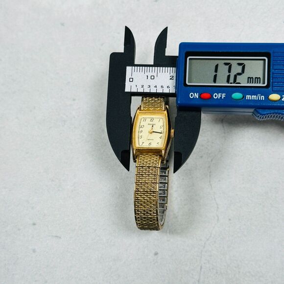 VTG Pulsar Watch Womens 17mm Gold Tone Quartz 1N01-5E00 New Battery Stretchy - Picture 11 of 12